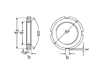 схема чертеж - DIN 1804 Гайка шлицевая круглая