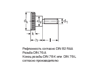 схема чертеж - DIN 464 Винт с накатанной головкой
