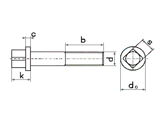 схема чертеж - DIN 478 Винт с квадратной головкой и буртиком