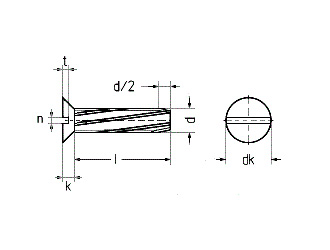 схема чертеж - DIN 7513 F Винт самонарезающий с потайной головкой