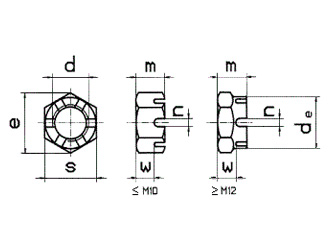 схема чертеж - DIN 979 Гайка корончатая низкая